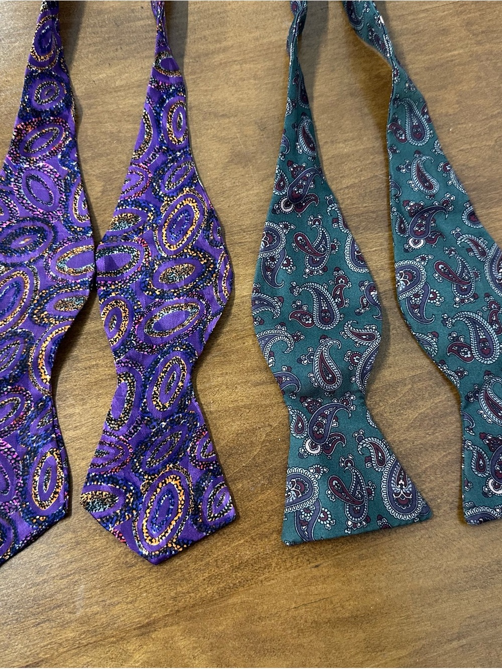 Robert Talbott Purple & Teal Paisley Self-Tie Silk Bow Ties lot of two